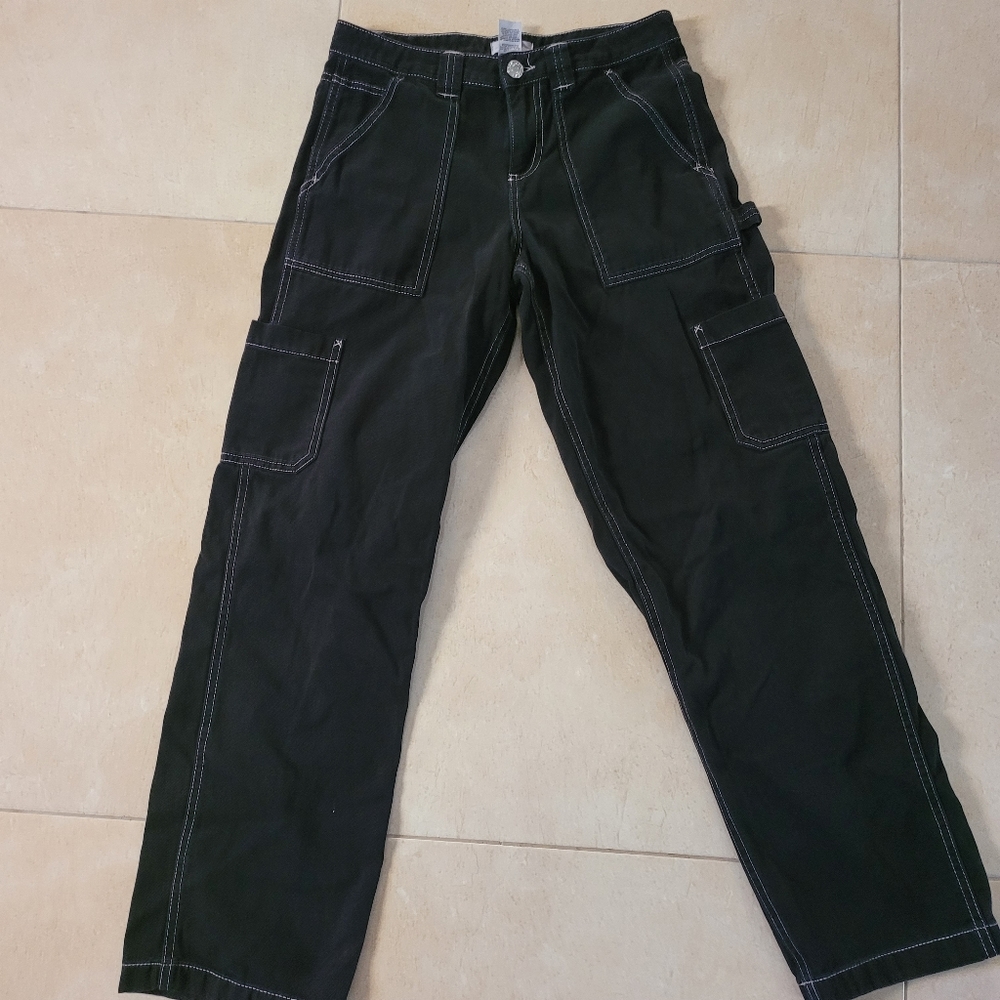 Garage black cargos with white stiching low wasited
